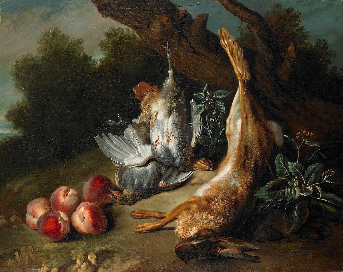 Still Lifewith Dead Gameand Peachesina Landscape Jean Baptiste Oudry BMA