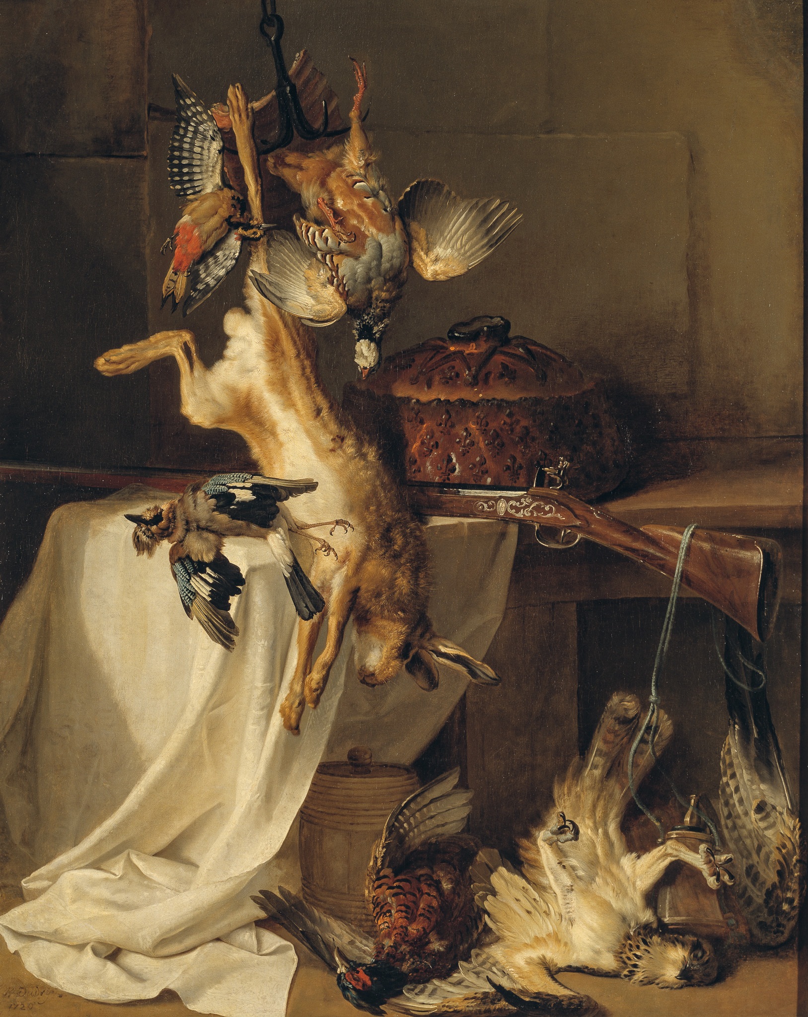 Still Life with a Rifle Hare and Bird Fire Jean Baptiste Oudry Nationalmuseum 17874