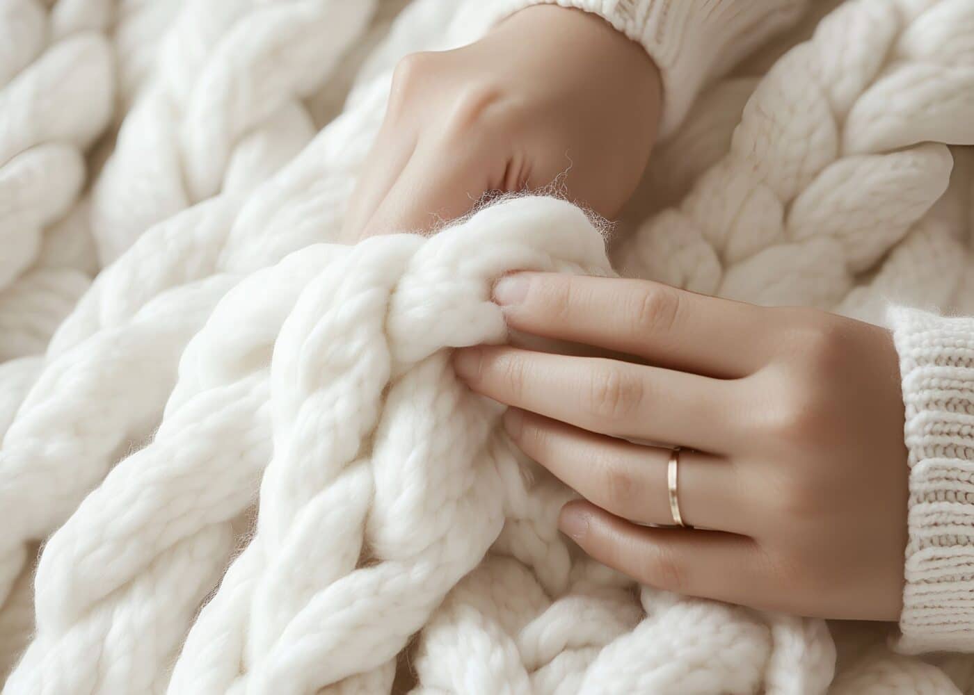 arm knitting a blanket