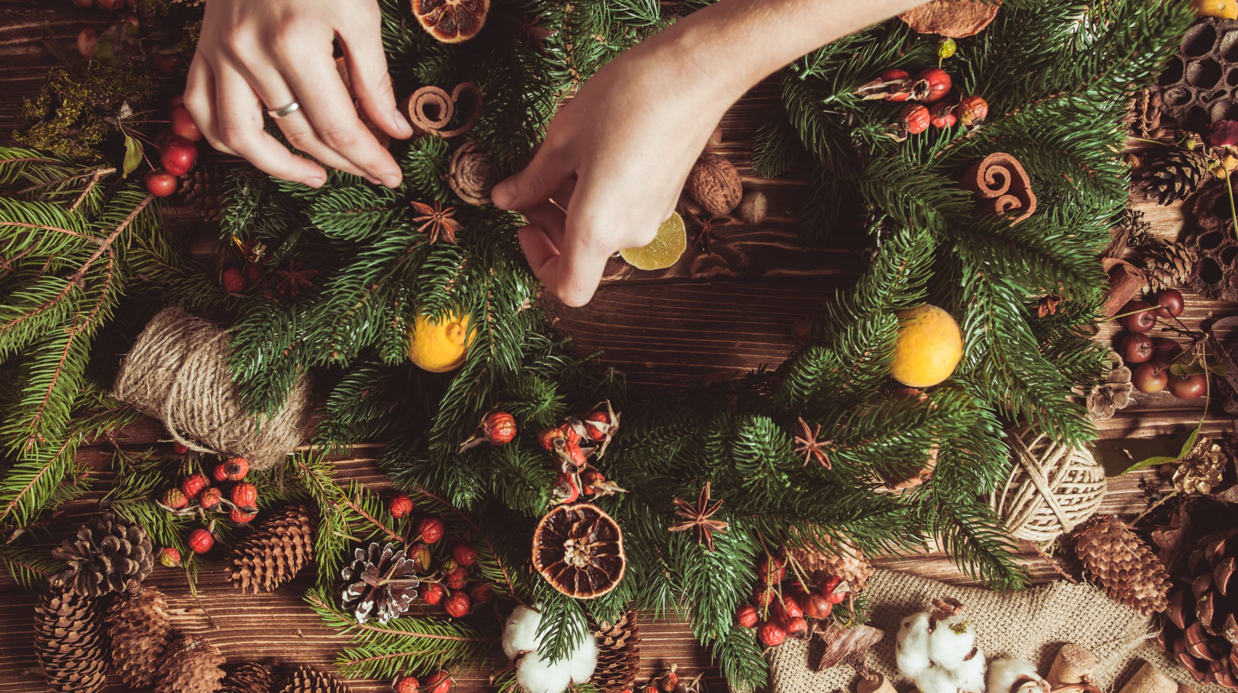woman making a christmas wreath at russborugh