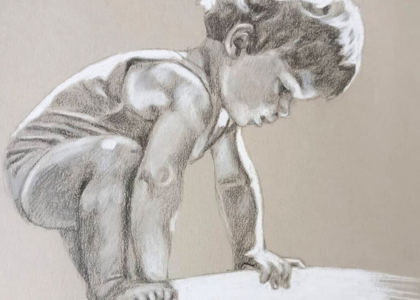 pencil sketch of a child climbing
