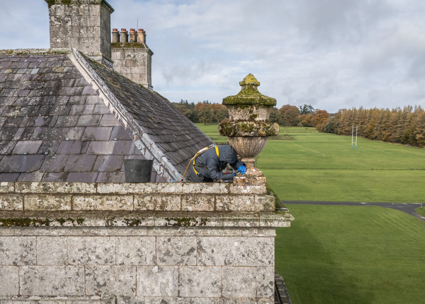 work being carried out on urns at russborough